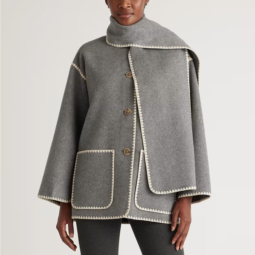 Quince Double-Faced Merino Wool Scarf Coat in Heather Gray